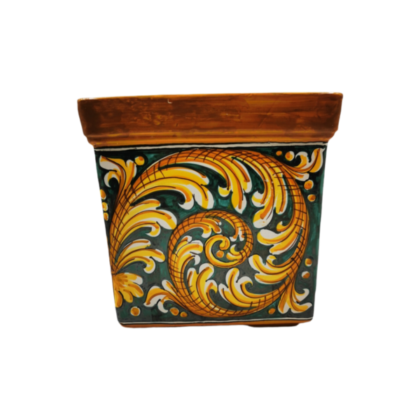 porta vaso quadrato in ceramica siciliana di Caltagirone